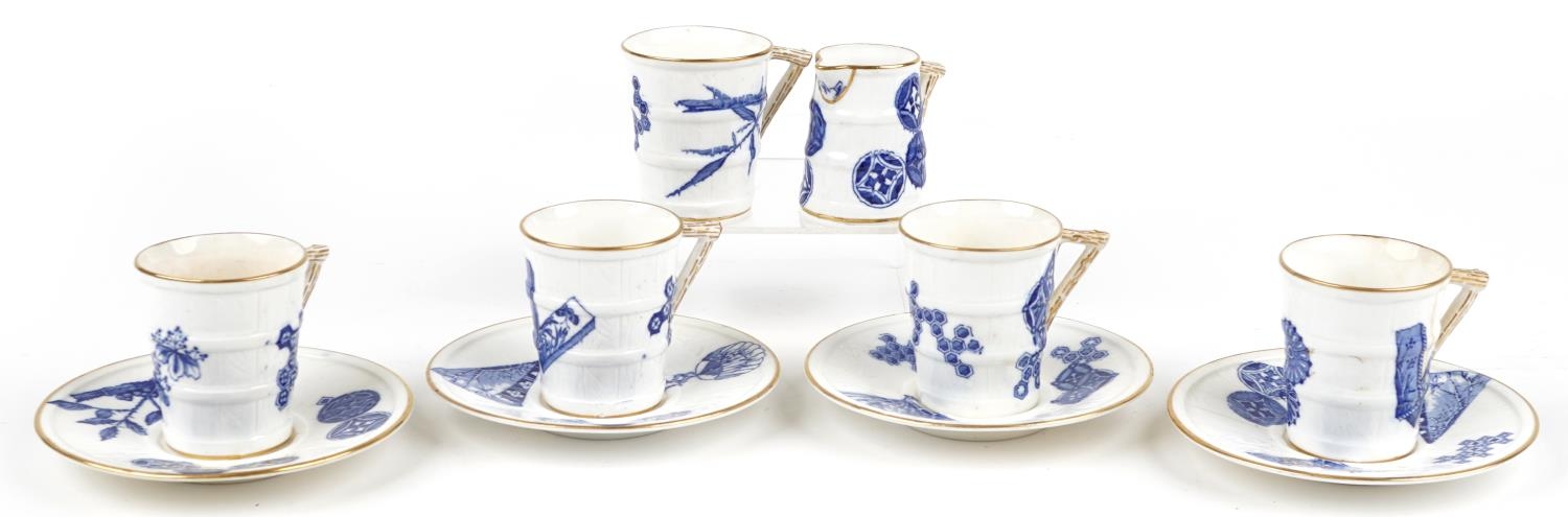 Royal Worcester, Victorian aesthetic naturalistic teaware decorated in the chinoiserie manner with