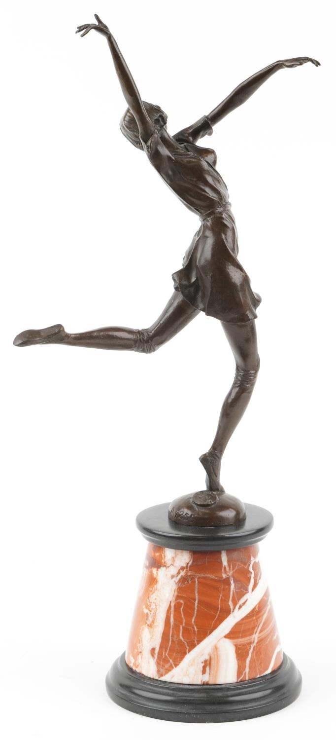 After Bruno Zach, large patinated bronze statuette of an Art Deco female raised on a tapering marble - Image 2 of 5