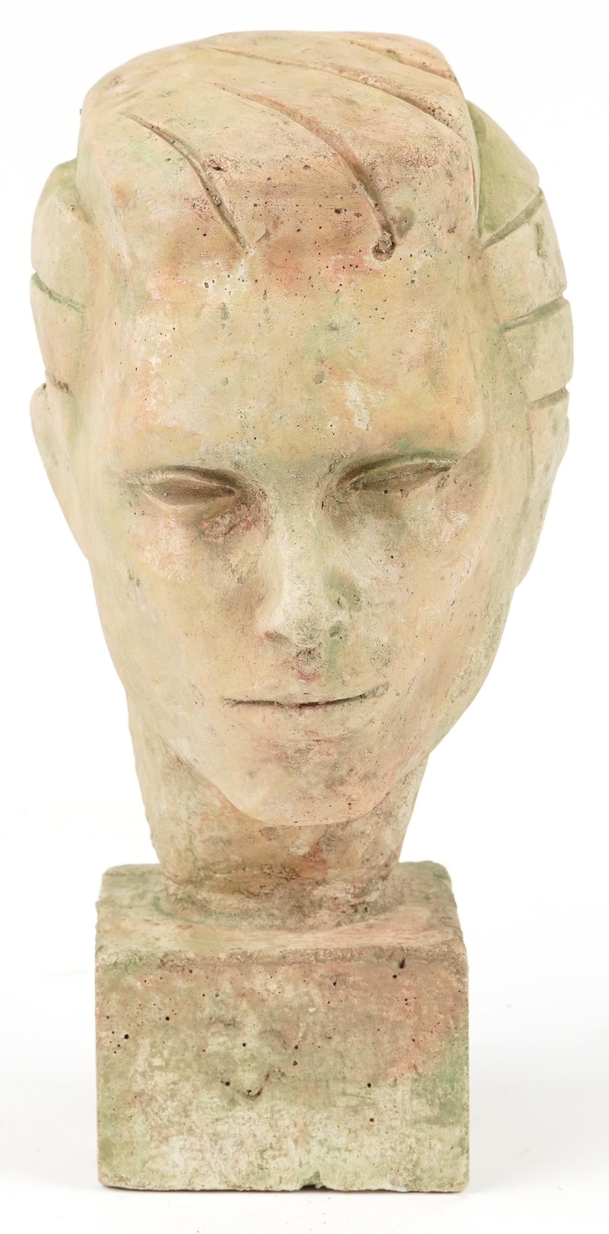 Mid century style stoneware bust of a young gentleman, 37cm high - Image 2 of 4