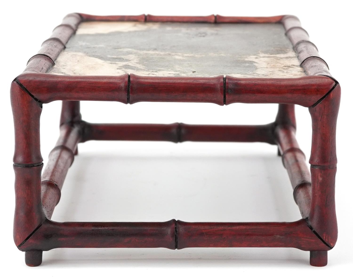 Chinese faux bamboo hardwood and hardstone stand, 10.5cm H x 29cm W x 17.5cm D - Image 4 of 7
