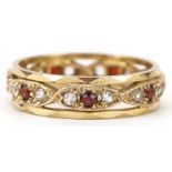 9ct gold garnet and clear stone eternity ring, size K, 2.5g