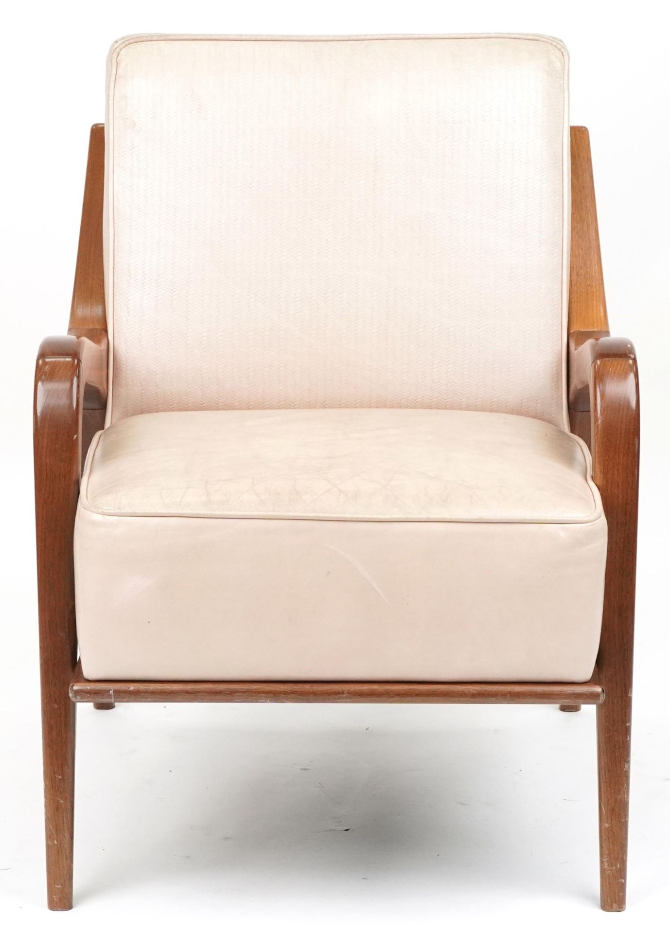 Scandinavian design hardwood lounge chair having a cream upholstered back and seat, 86cm H x 62. - Bild 2 aus 4