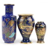 Three Carlton Ware vases including a Rouleau example decorated in the Kang He Rockery & Pheasant