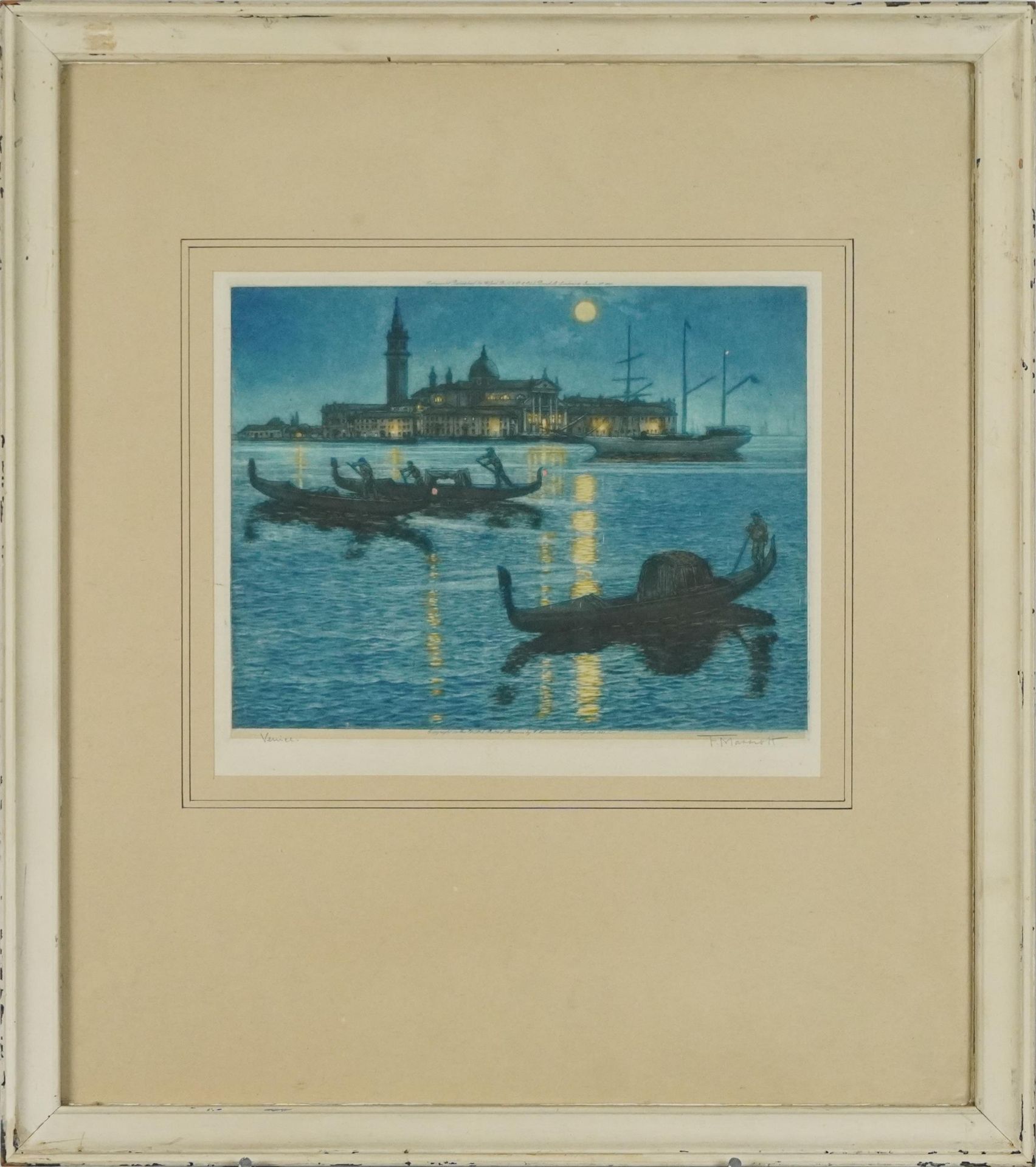F Marriott - Venice and Bruges, matched pair of pencil signed hand coloured etchings, labels - Image 2 of 10