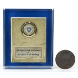 Sporting interest 1960 Olympic bronze medallion and a Italian Athletics Federation desk paperweight,