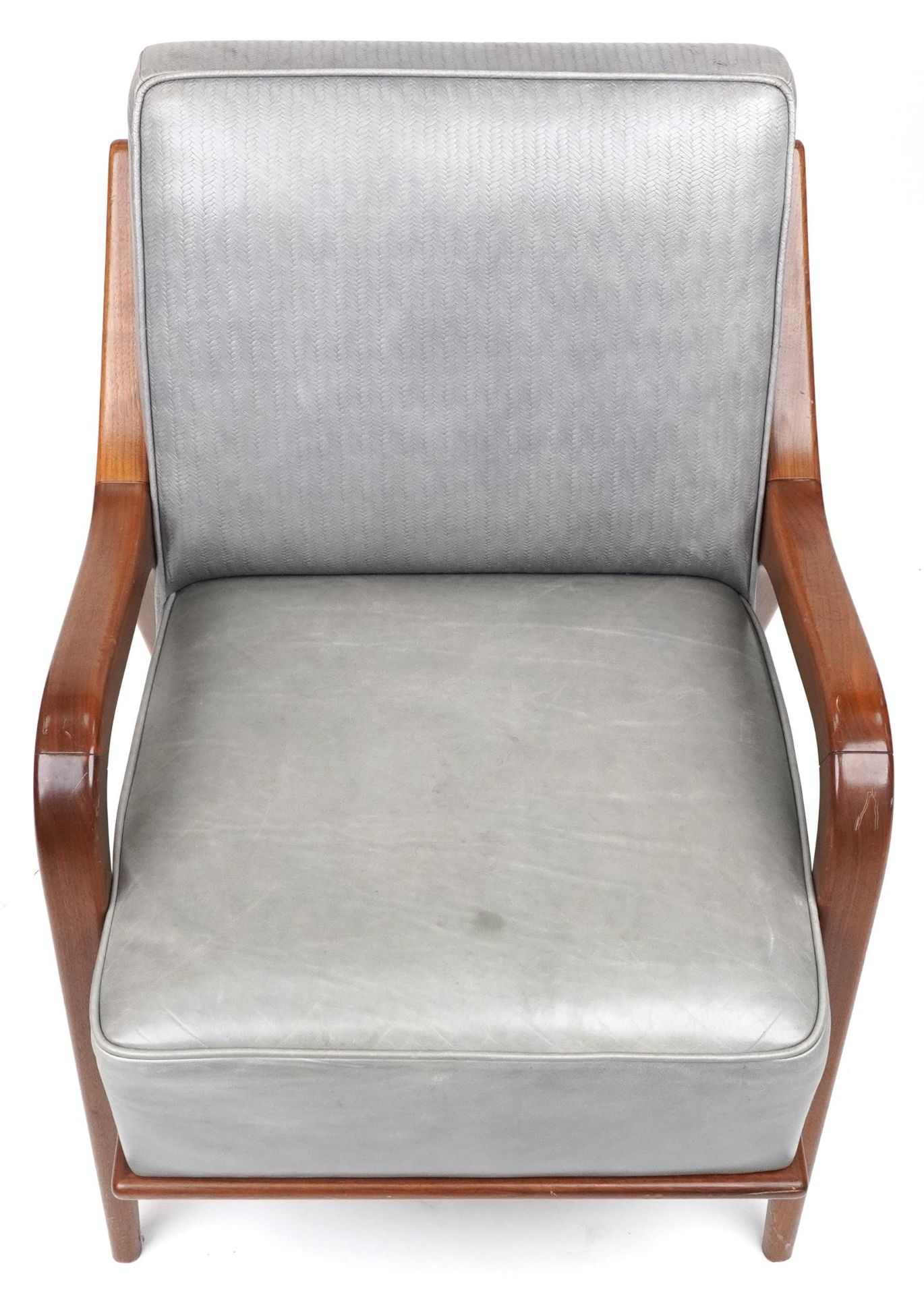 Scandinavian design hardwood lounge chair having a bluish grey upholstered back and seat, 86cm H x - Bild 3 aus 4