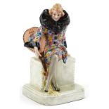 Wilhelm Thomasch for Goldschneider, Austrian Art Deco figurine of a Pierrette holding a mandolin,