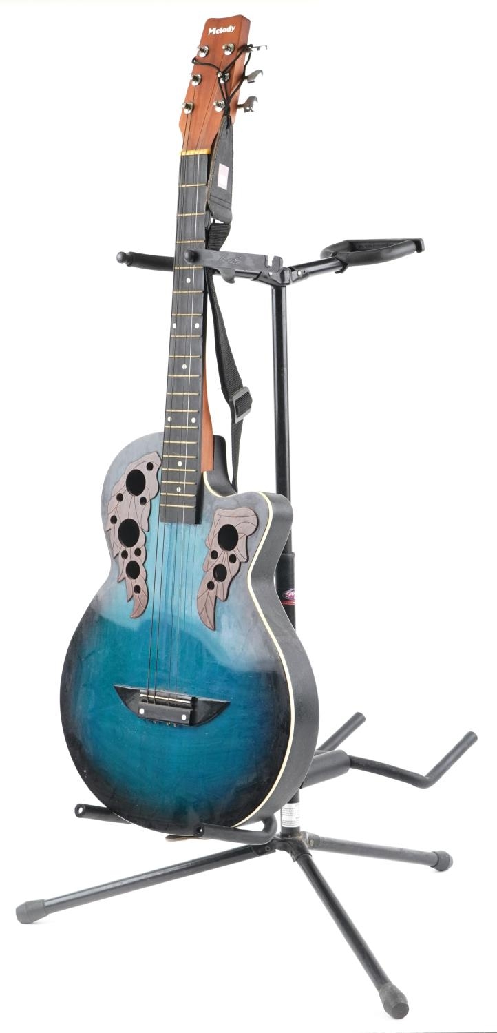 Melody six string acoustic guitar with Stagg guitar stand, the guitar 96cm in length - Image 2 of 6