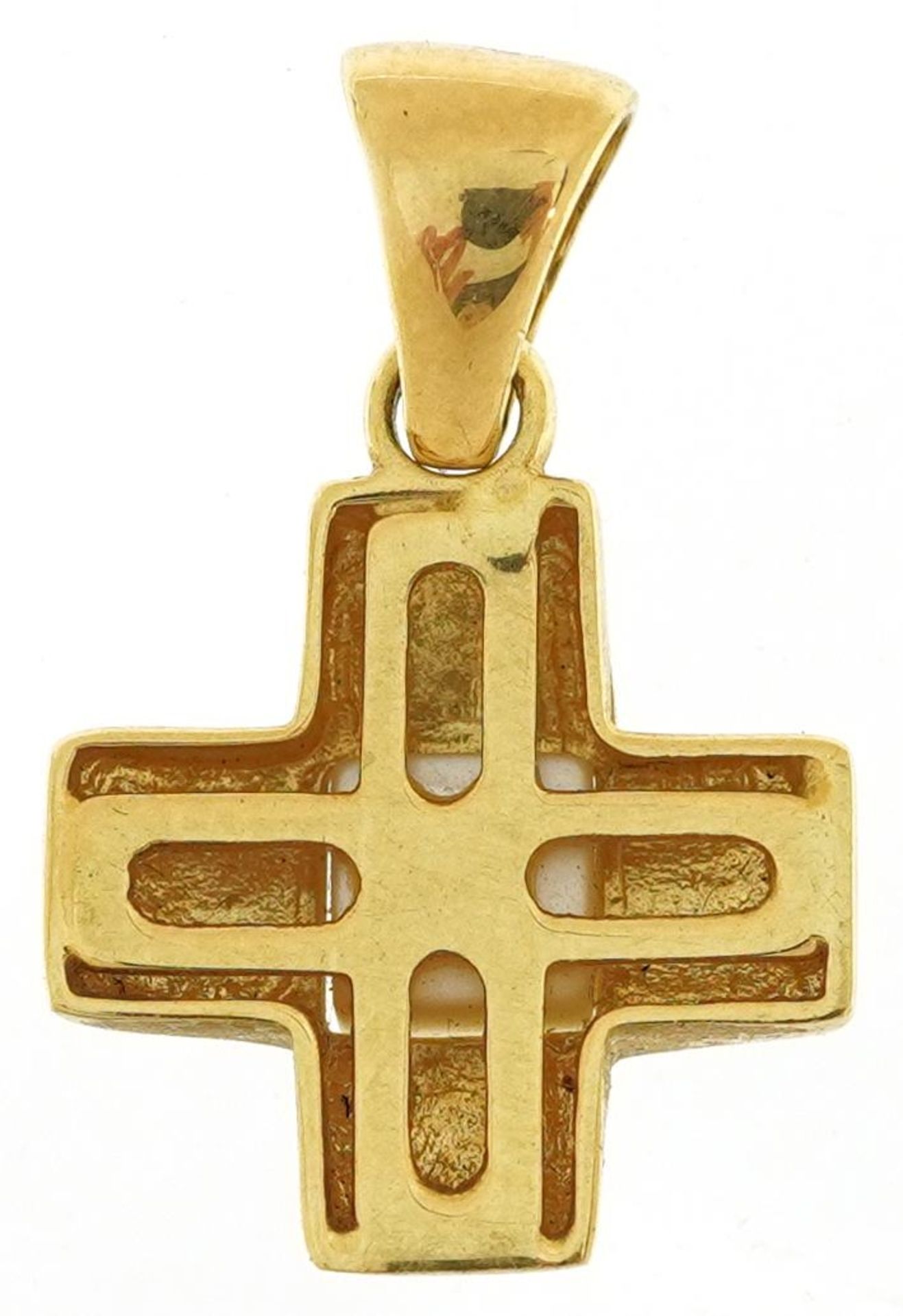 18ct gold mother of pearl cross pendant, 2.5cm high, 3.0g - Bild 2 aus 2
