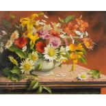 Mary Dipnall - Still life flowers, contemporary oil on canvas, mounted and framed, 49cm x 39cm