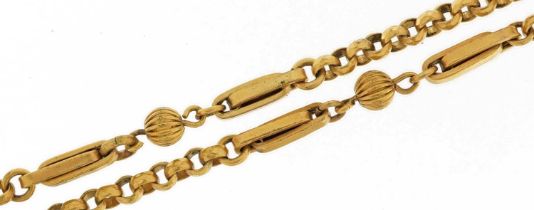 Yellow metal Belcher link necklace with 9ct gold clasp, 44cm in length, 11.8g