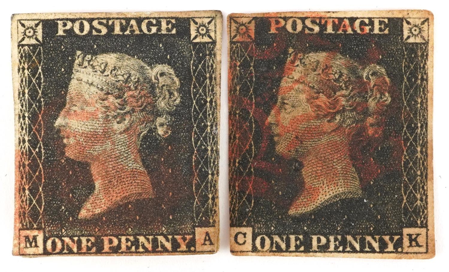 Two Victorian Penny Black stamps