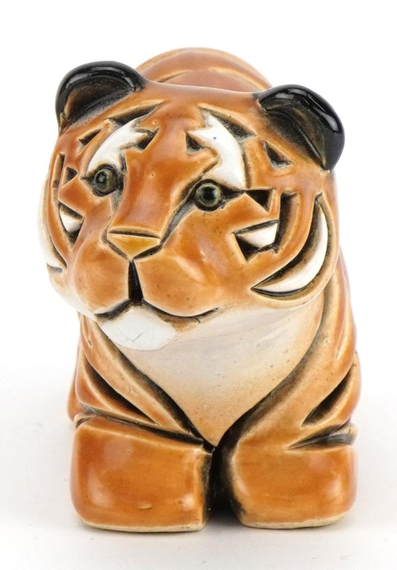 Mid century style stylised pottery tiger, incised marks to the base, 13.5cm in length - Image 2 of 8