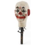 Early 20th century ventriloquist's mechanical dummy head with glass beaded eyes, 43cm high