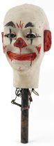 Early 20th century ventriloquist's mechanical dummy head with glass beaded eyes, 43cm high