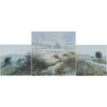 Peter Jay - Snow, Track on the Marsh and Summer on the South Downs, three oil on boards including