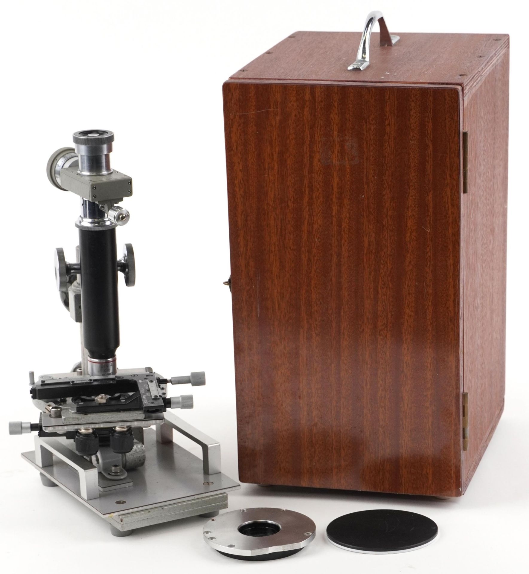 Vintage Beck of London adjustable microscope housed in mahogany case, model 2294