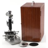 Vintage Beck of London adjustable microscope housed in mahogany case, model 2294