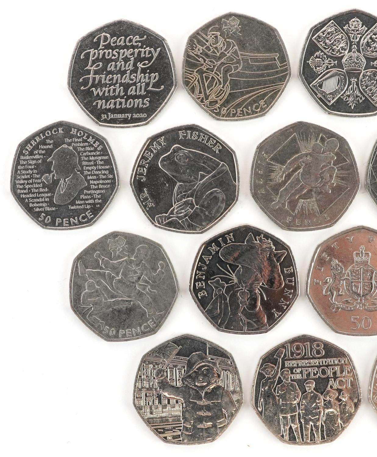 Twenty Elizabeth II fifty pence pieces, various designs including London 2012 Olympics and - Image 2 of 6