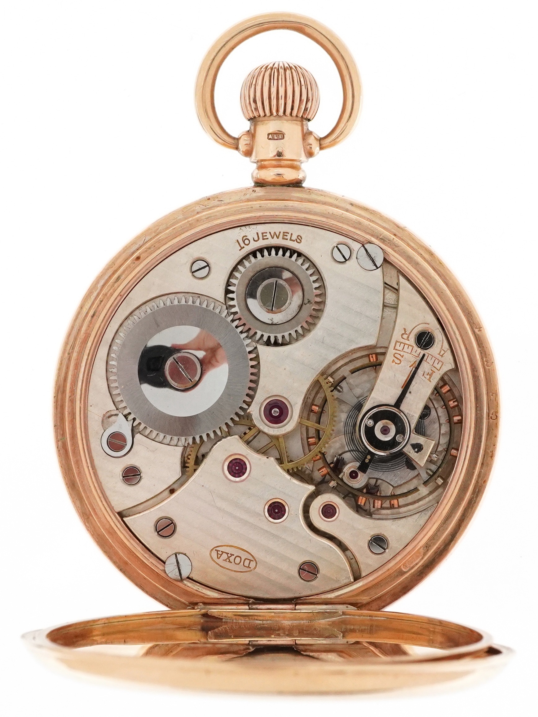 Doxa, gentlemen's 9ct gold open face keyless pocket watch having enamelled and subsidiary dials with - Image 4 of 8