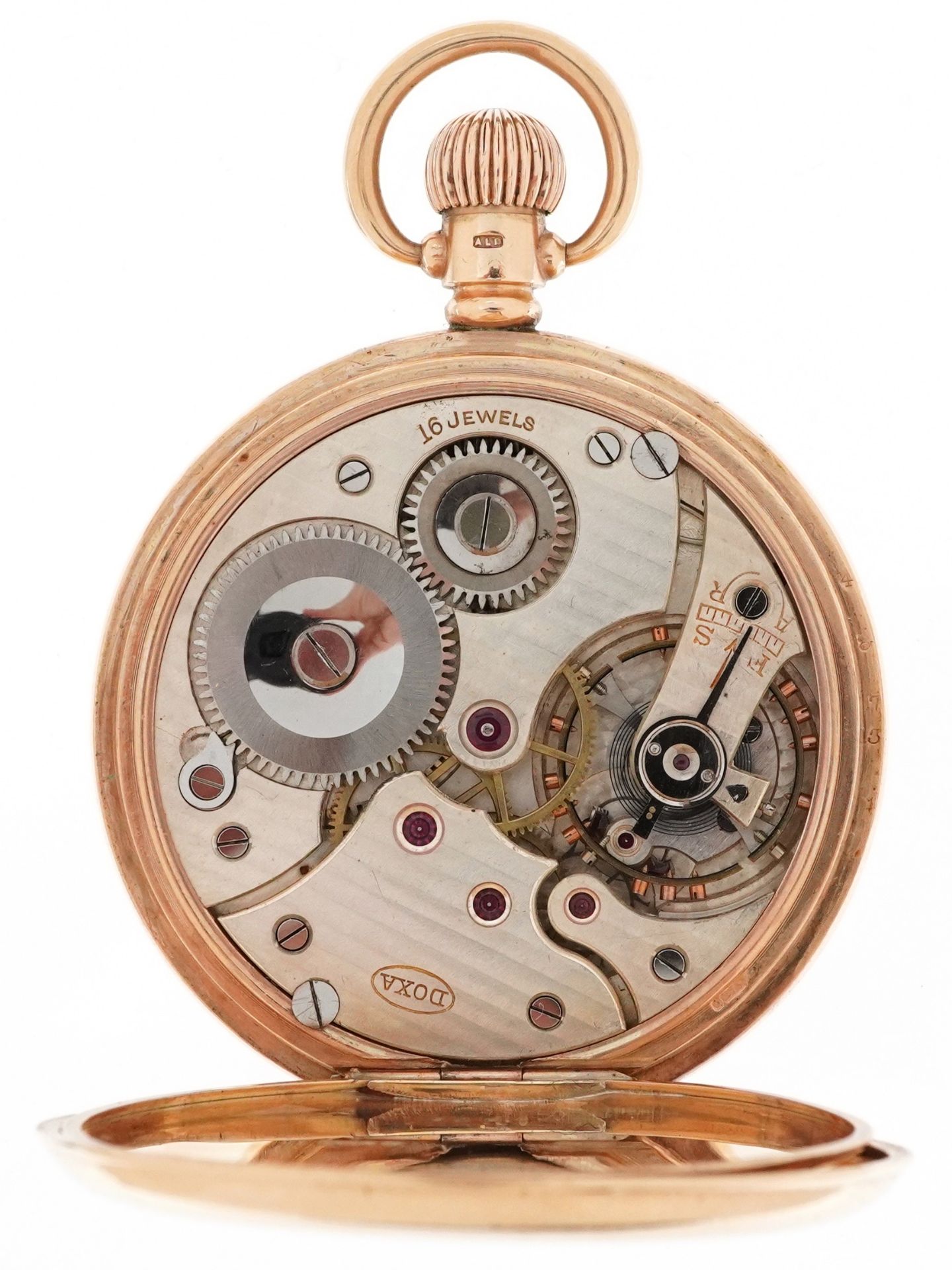 Doxa, gentlemen's 9ct gold open face keyless pocket watch having enamelled and subsidiary dials with - Bild 4 aus 8