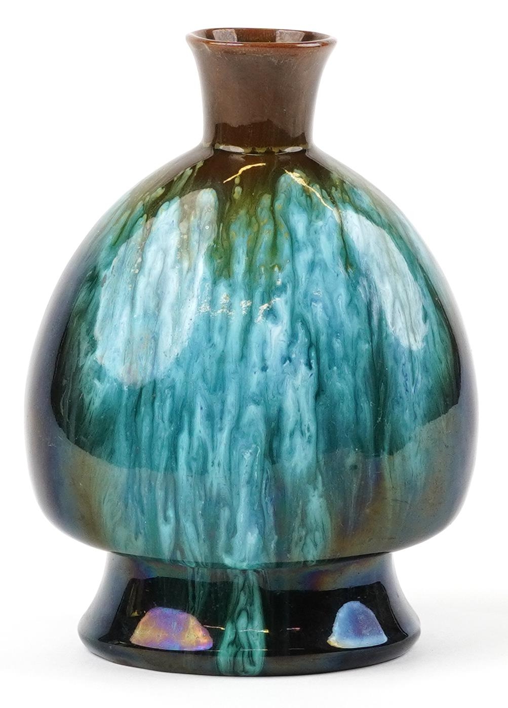 Christopher Dresser for Linthorpe, Arts and crafts vase having a brown and green mottled glaze - Image 2 of 4