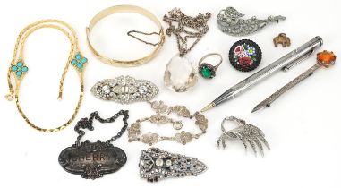 Antique and later jewellery and objects including Scottish sterling silver brooch in the form of a