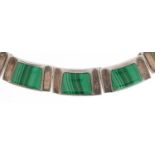 Mexican 950 silver malachite choker necklace, 14cm in diameter, 139.5g