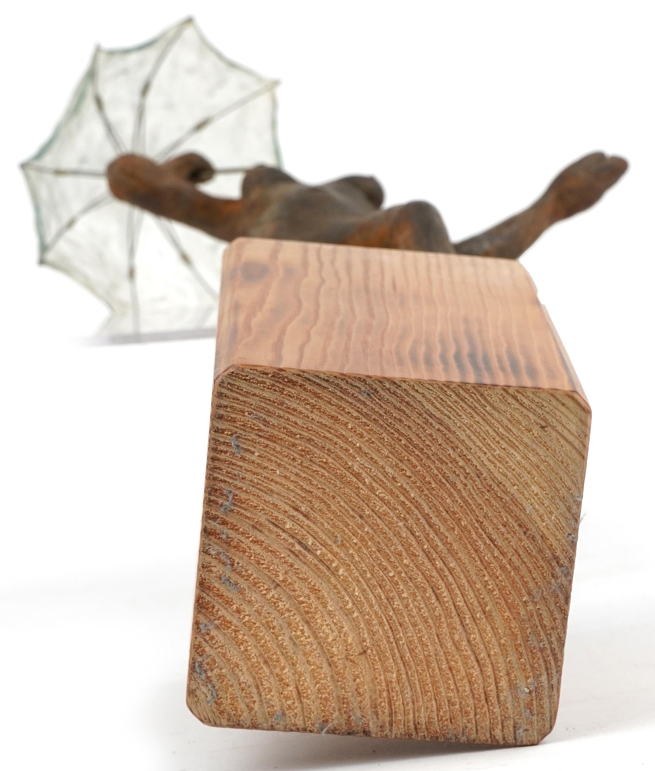 Neil Wilkinson, contemporary Brutalist cast resin sculpture of a nude female holding an umbrella - Image 4 of 4