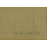 Walter William May - Sailing boats with figures, pencil, mounted, framed and glazed, 16.5cm x 12cm