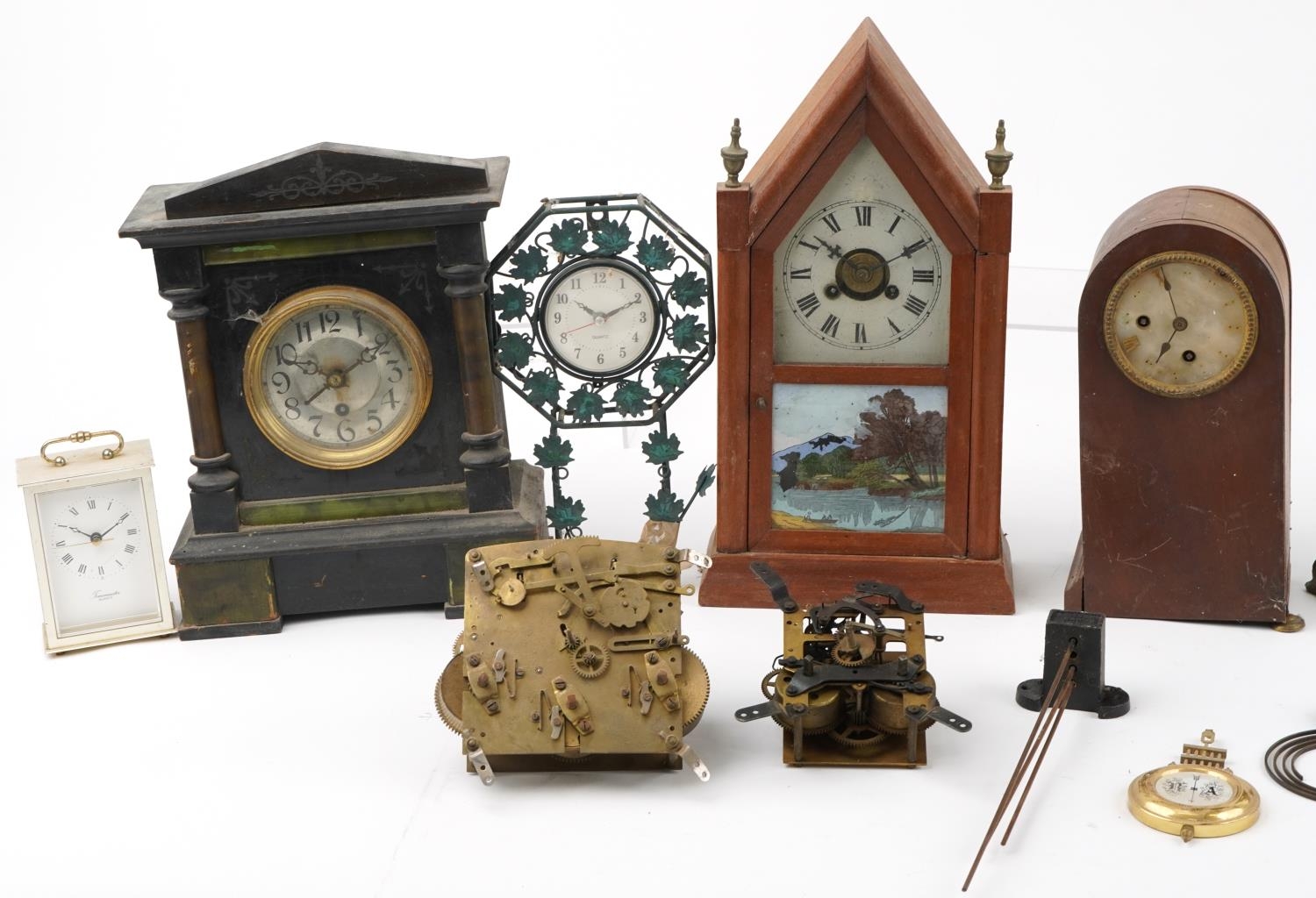 Clocks and accessories including Victorian black slate and marble mantle clock, Edwardian dome top - Image 2 of 3
