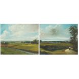 Raymond Price - Rural landscapes, pair of Victorian style oil on boards, mounted and framed, each