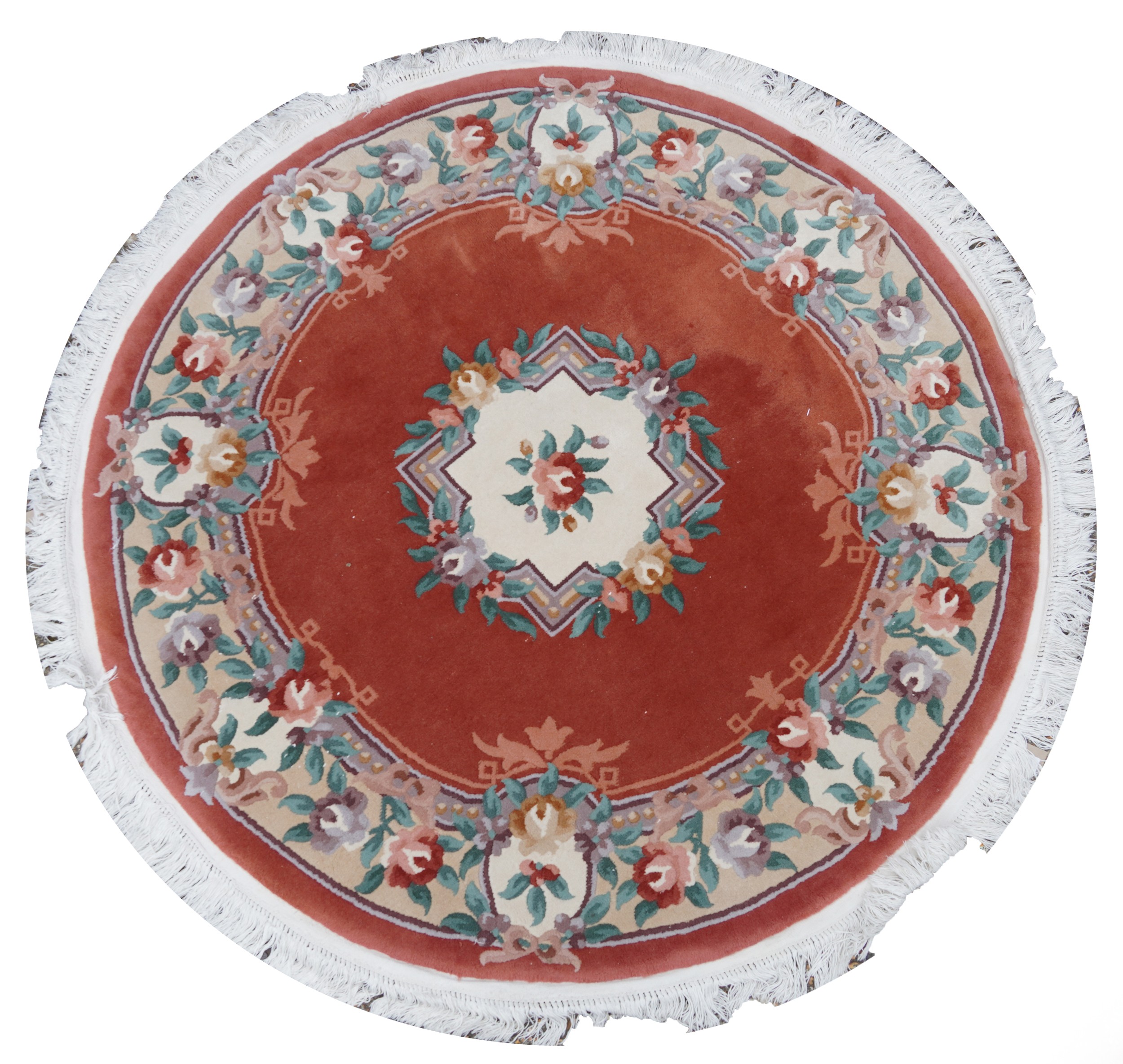 Four Chinese floral rugs comprising two circular and an oval example, the largest 167cm in diameter - Image 14 of 23