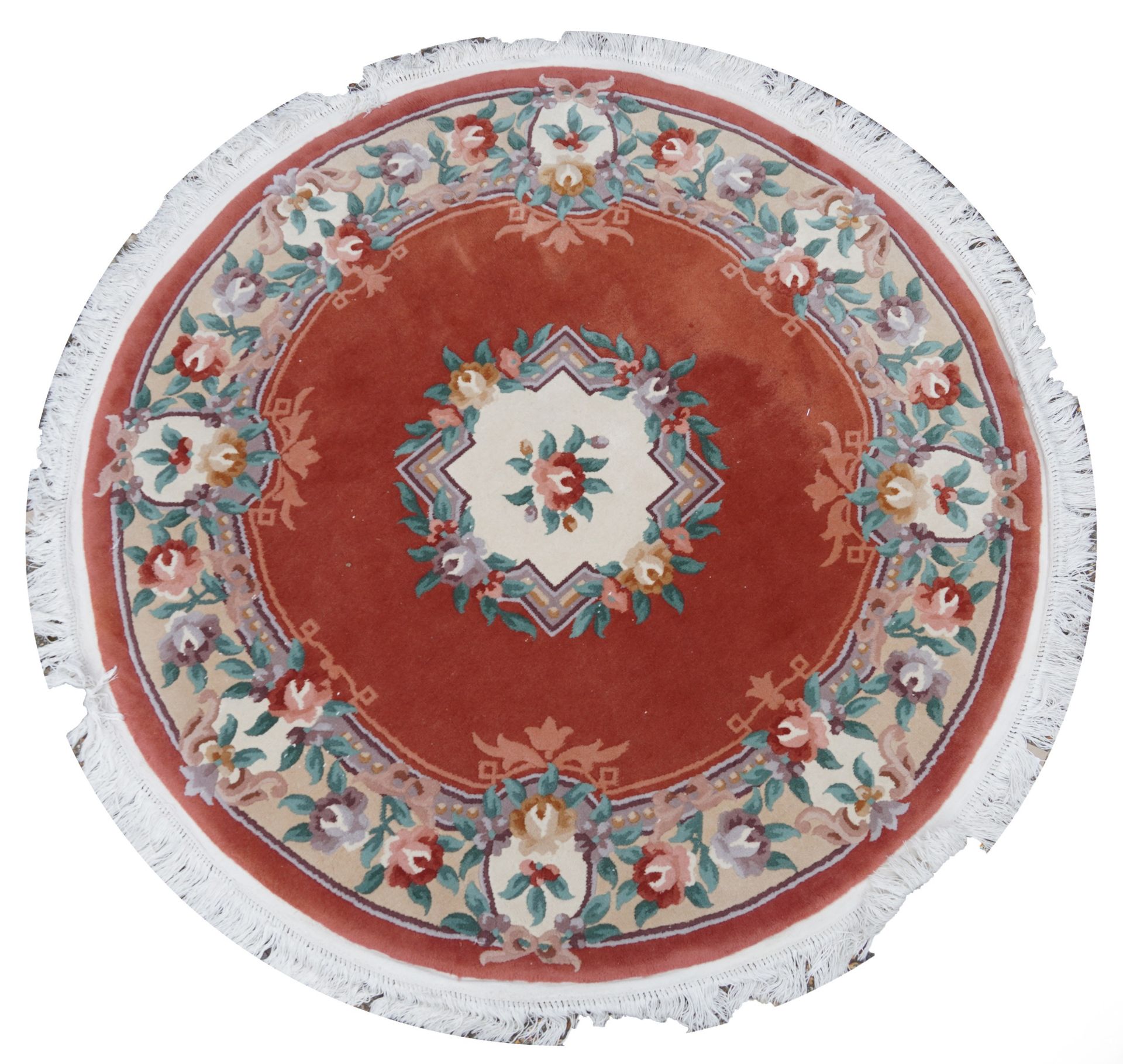 Four Chinese floral rugs comprising two circular and an oval example, the largest 167cm in diameter - Image 14 of 23