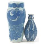 Gustavsberg, two Art Deco Swedish vases incised with stylised flowers, indistinct initials to the