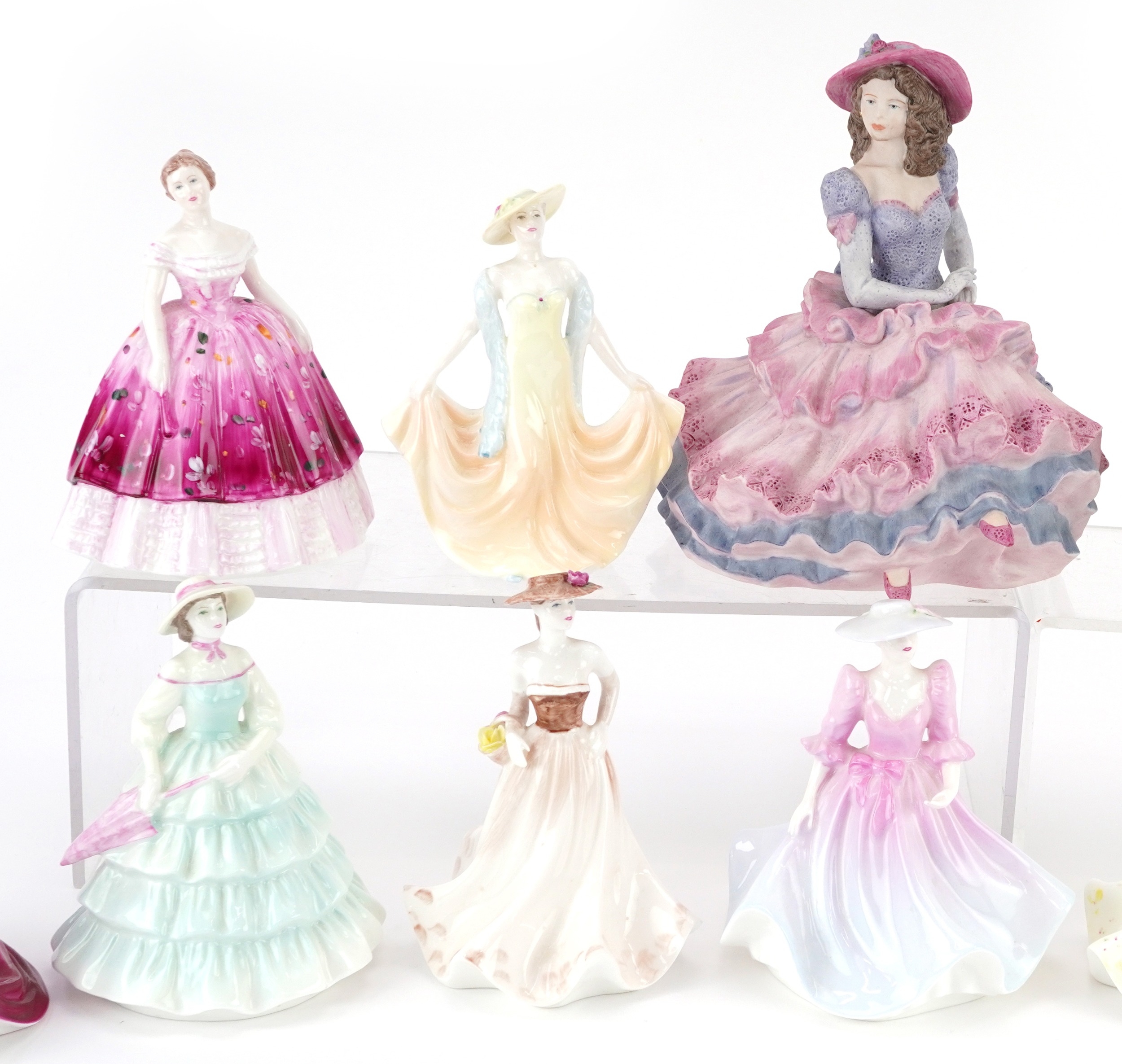 Thirteen collectable Coalport figurines including The Age of Elegance Covent Garden, Fascination and - Image 3 of 7