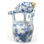 Chinese blue and white porcelain garden seat hand painted with flowers, 65cm high