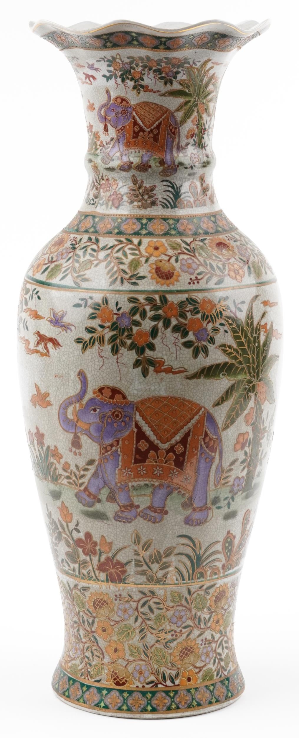 Large Chinese porcelain vase decorated with elephants and flowers, 59.5cm high - Image 3 of 7