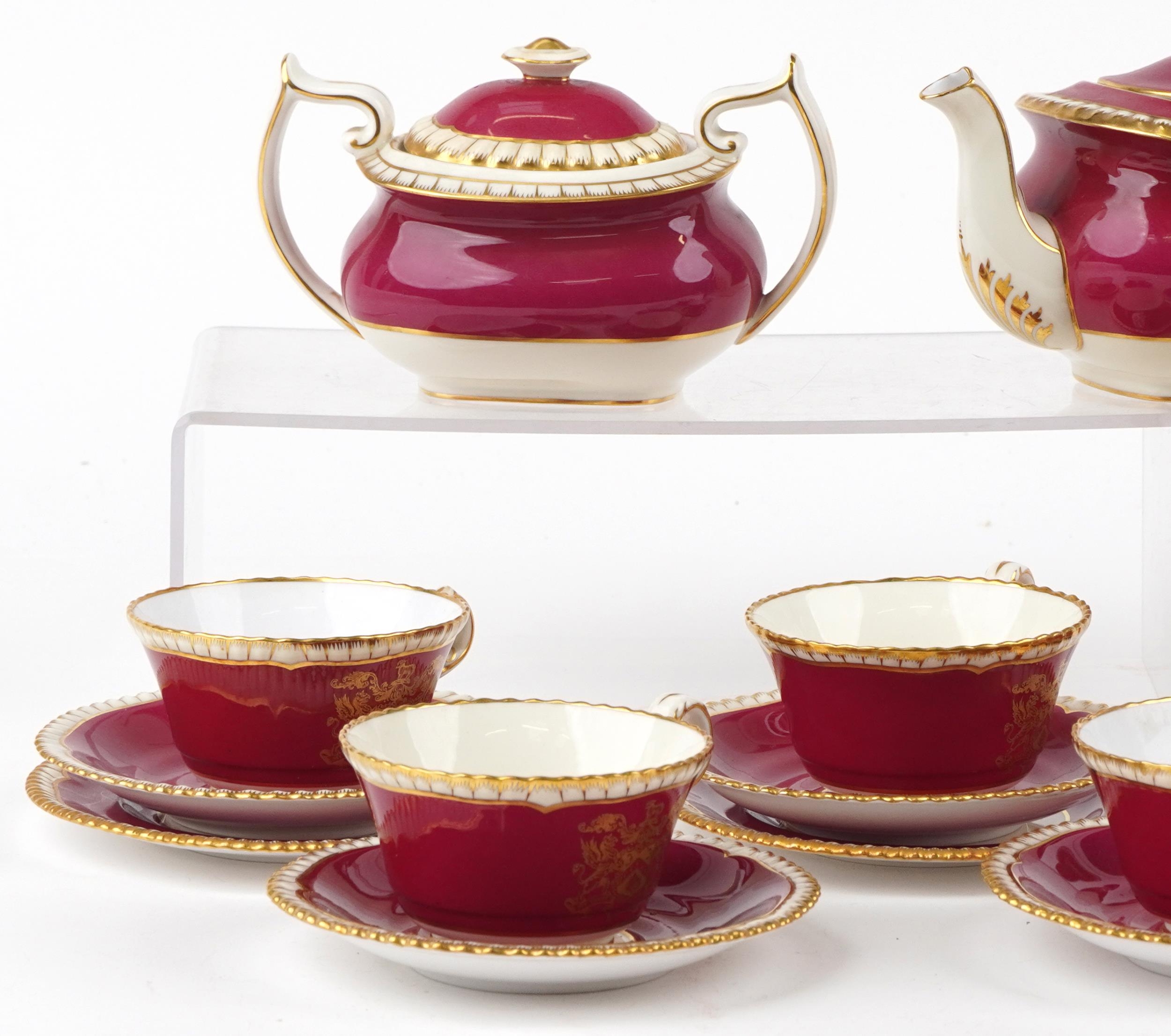 Spode six place tea service commemorating Elizabeth II 1953 Coronation comprising teapot, six trios, - Image 2 of 4