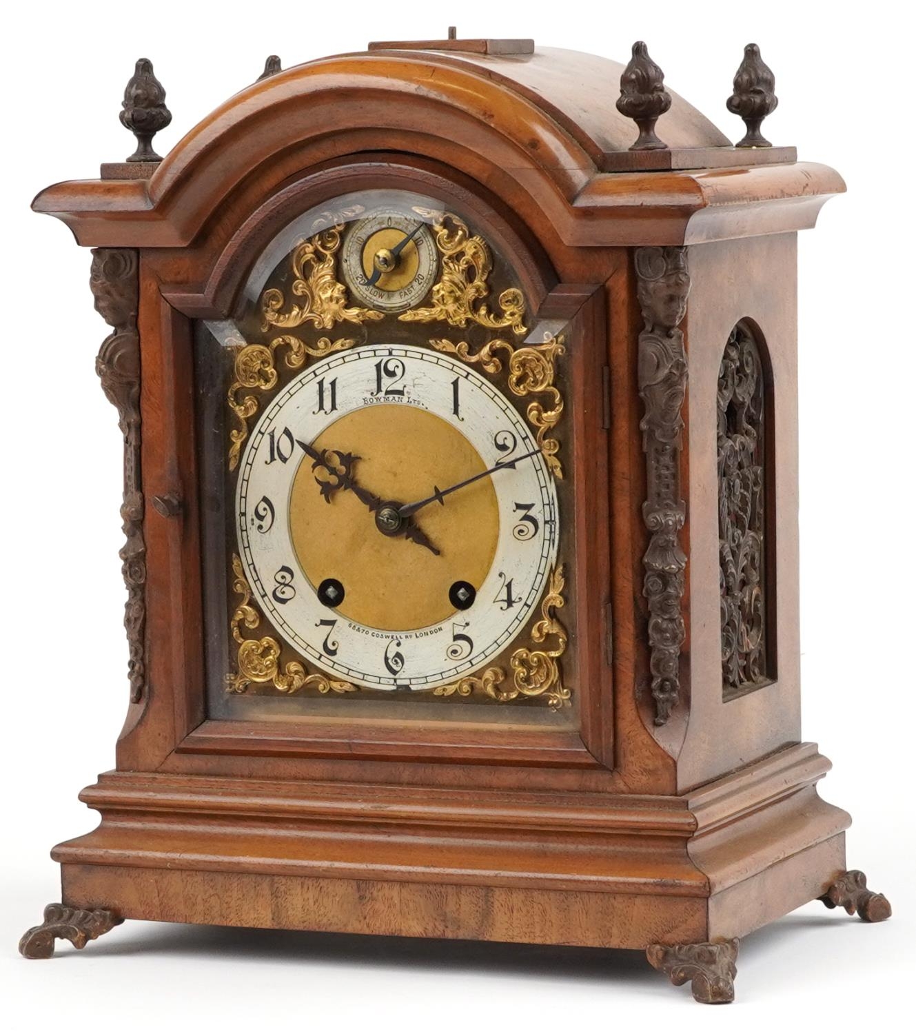 19th century walnut bracket clock striking on two gongs and silvered chapter ring having Arabic