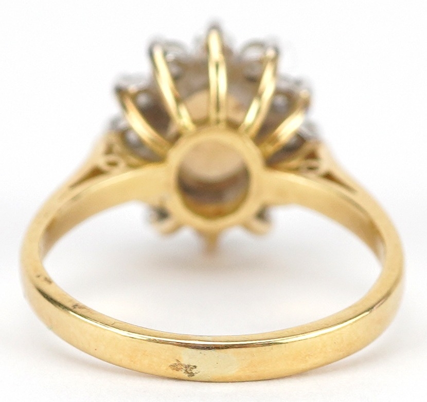 18ct gold cabochon opal and diamond flower head ring, each diamond approximately 2.0mm in - Image 3 of 5