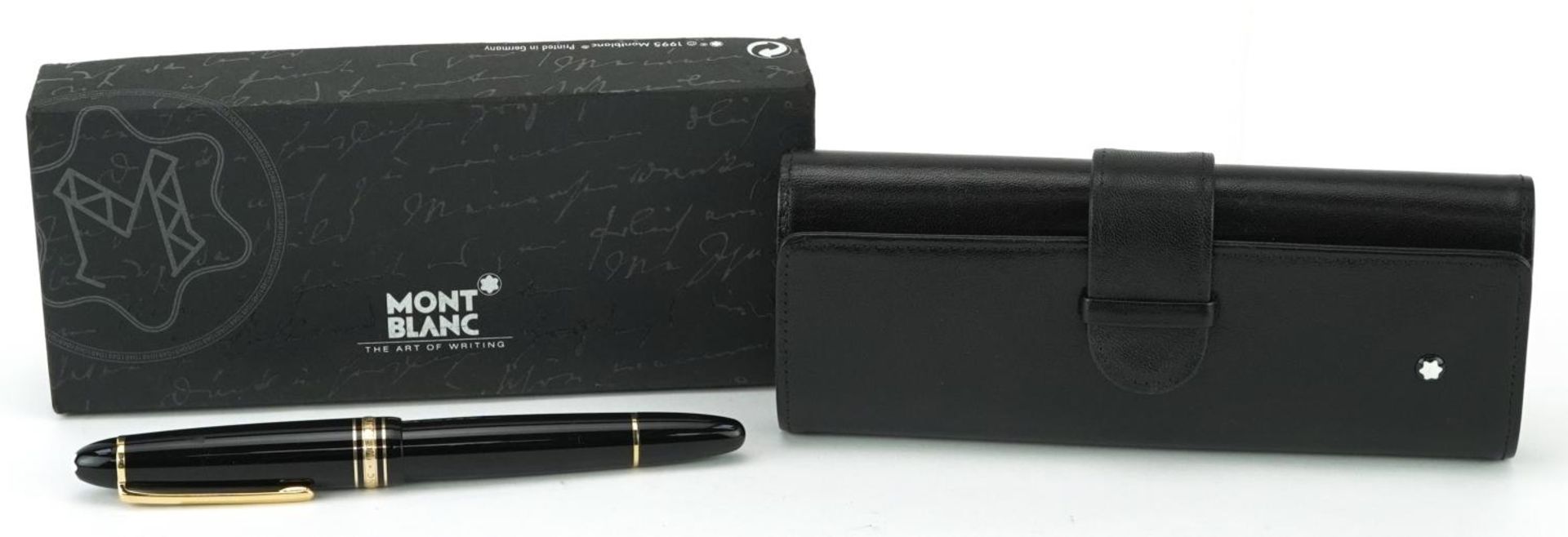 Montblanc Meisterstuck Traveller fountain pen with 14K gold nib, leather case and box