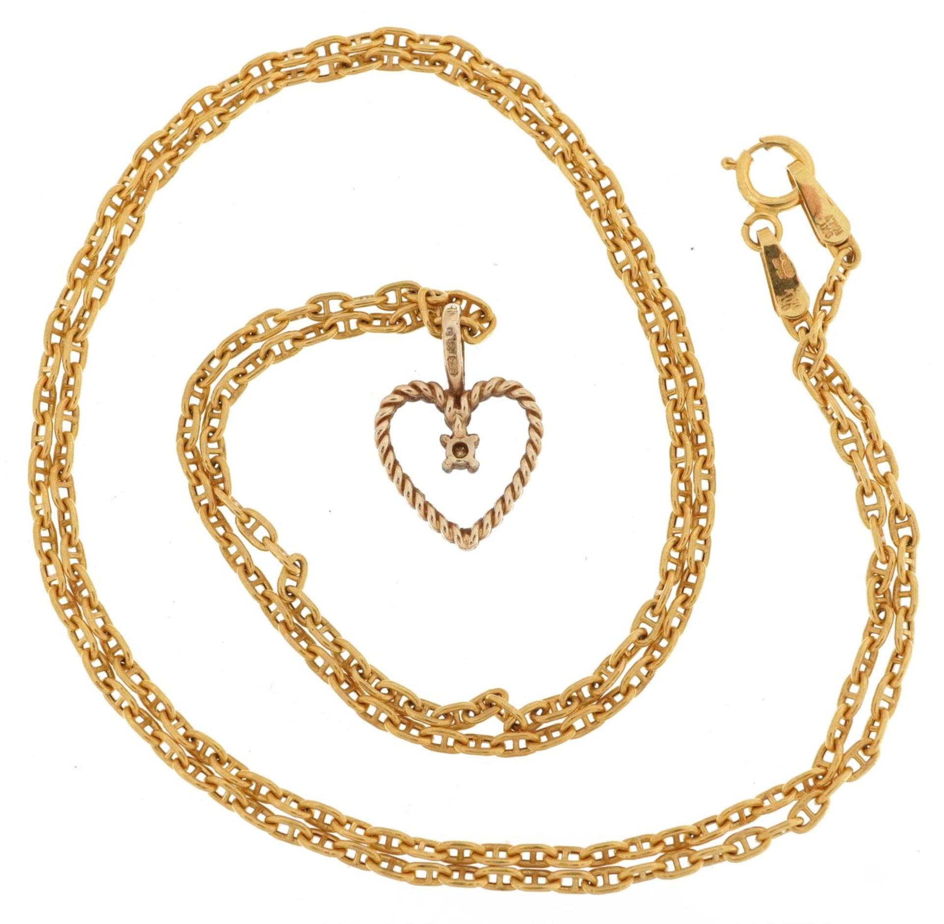 9ct gold diamond love heart pendant on a 9ct gold necklace, 1.5cm high and 50cm in length, 2.4g - Bild 3 aus 5