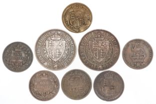 George III and later silver coinage comprising two half crowns dates 1894 and 1897 and six shillings