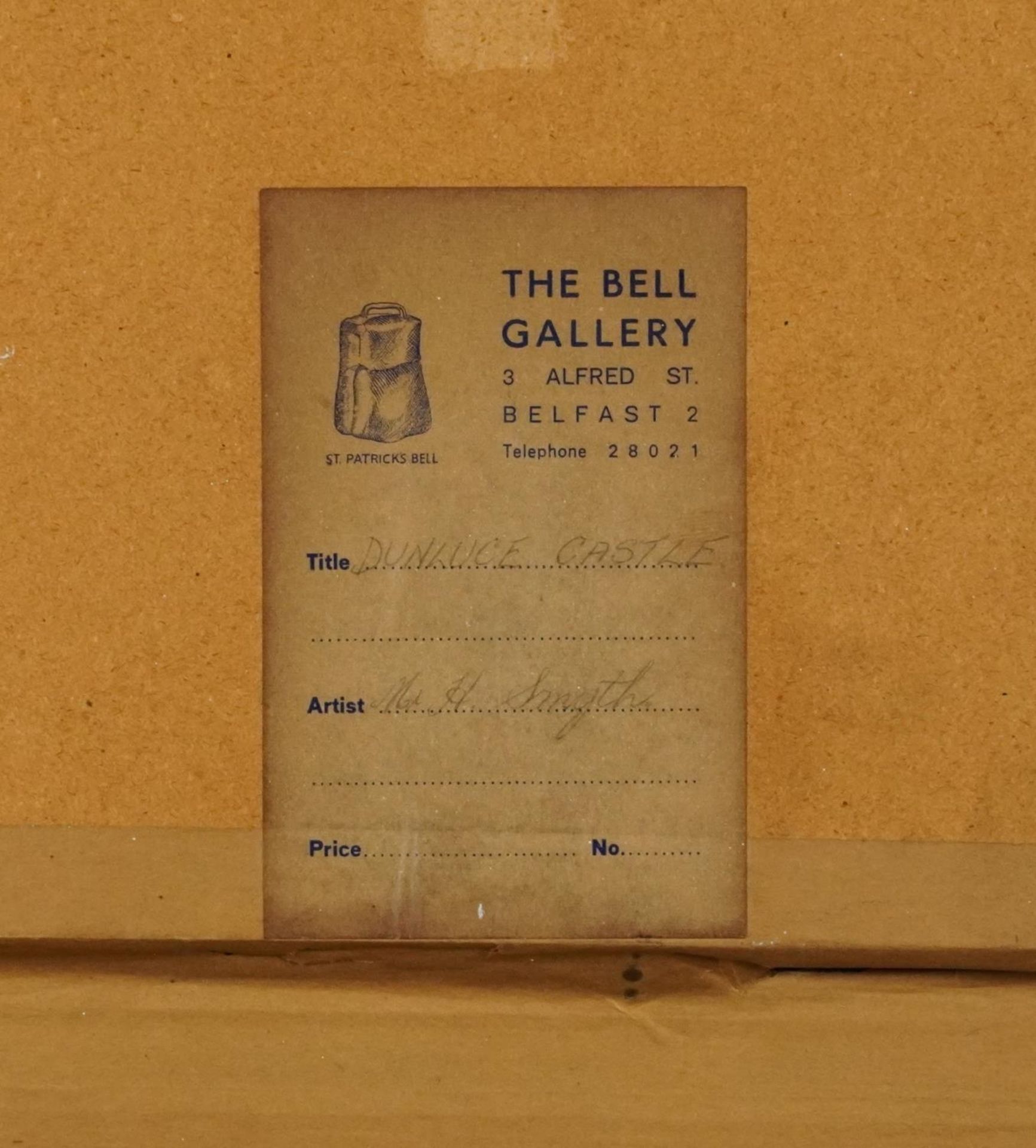 H Smyth - Dunluce Castle, Irish school oil on board, inscribed The Bell Gallery Belfast label verso, - Bild 4 aus 4