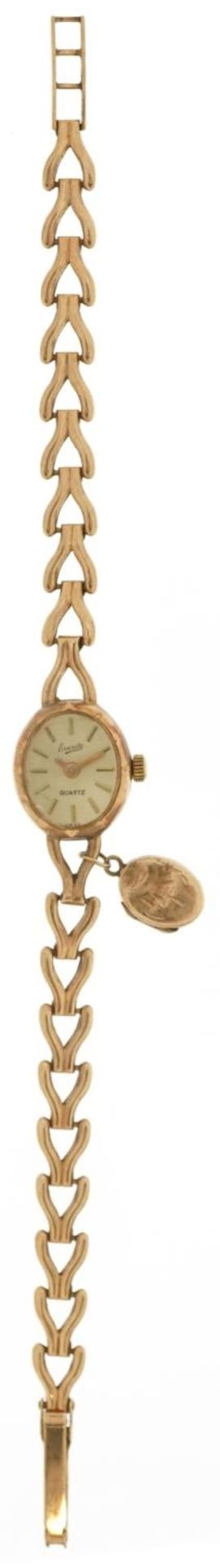 Everite, ladies 9ct gold wristwatch with 9ct gold strap and an unmarked gold locket, the case 15mm - Bild 2 aus 6