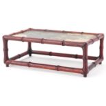 Chinese faux bamboo hardwood and hardstone stand, 10.5cm H x 29cm W x 17.5cm D