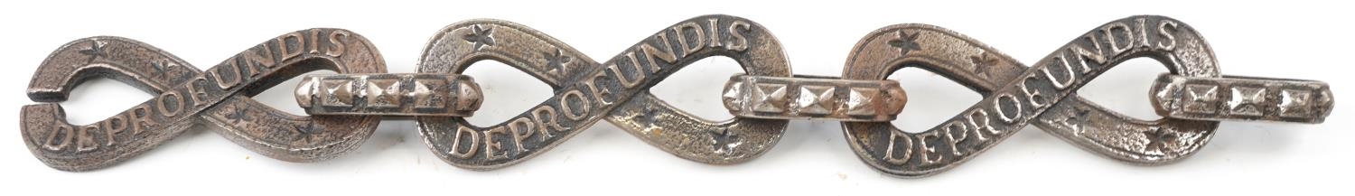 Shipping interest iron chain, possibly part of an anchor chain, each cast with the word Deprofundis, - Image 3 of 3