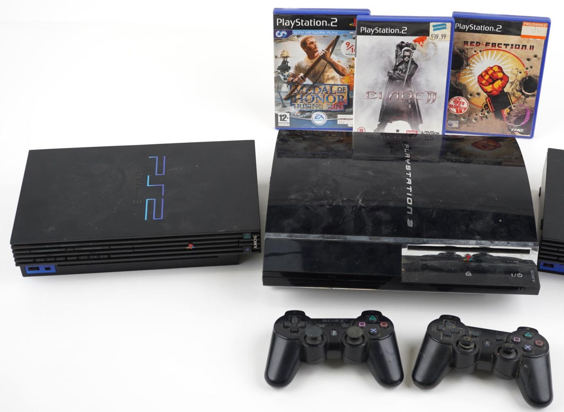 Sony PlayStation 3 games console with two controllers and two Sony PlayStation 2 games consoles with - Image 2 of 3