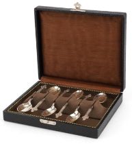 W H Darby & Sons Ltd, set of six Elizabeth II Celtic cross design silver teaspoons housed in a